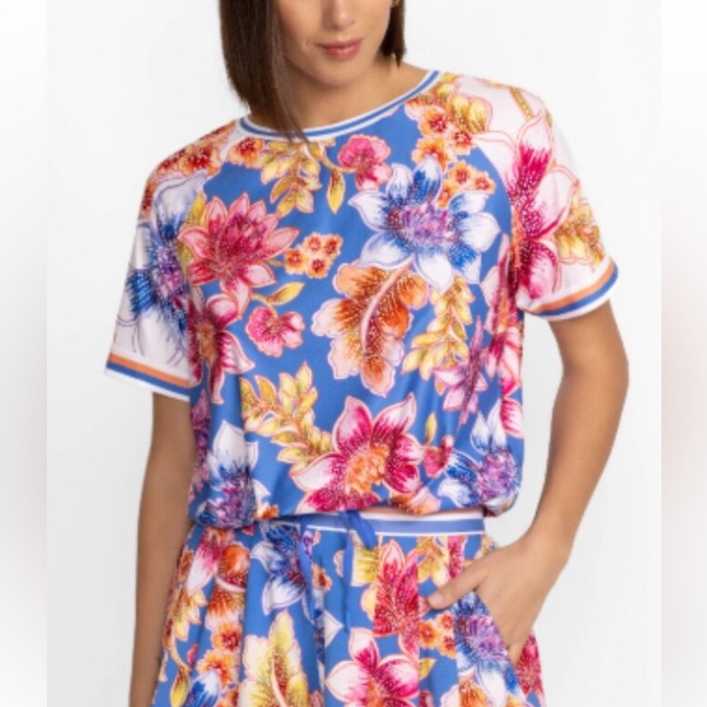 Johnny Was Bee Active Ruched Raglan Sleeve Pullover‎ Floral - Medium